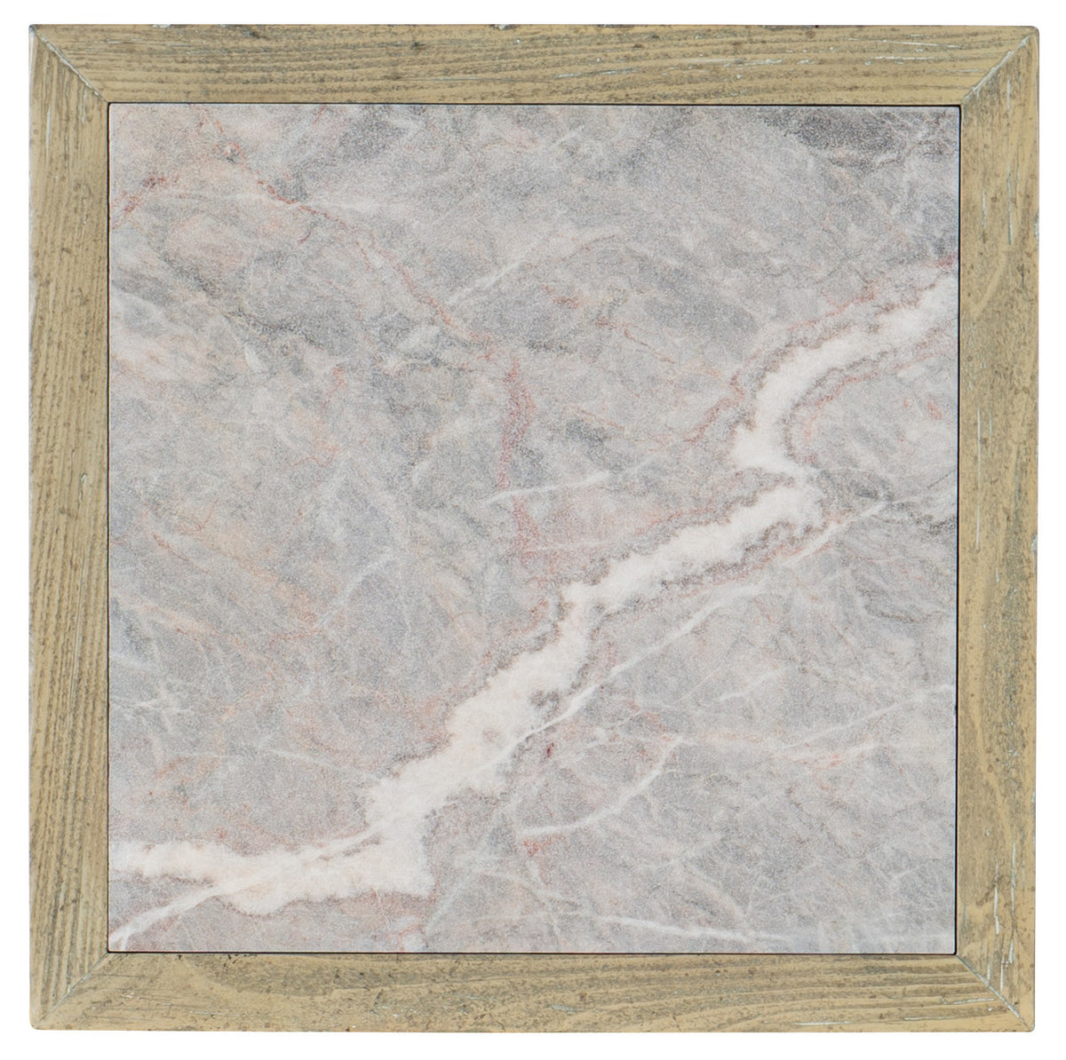 a square wooden frame with a marble surface