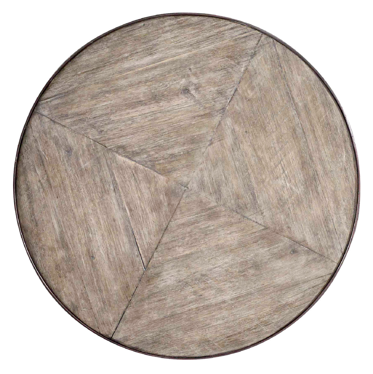 a circular wooden table with a cross pattern