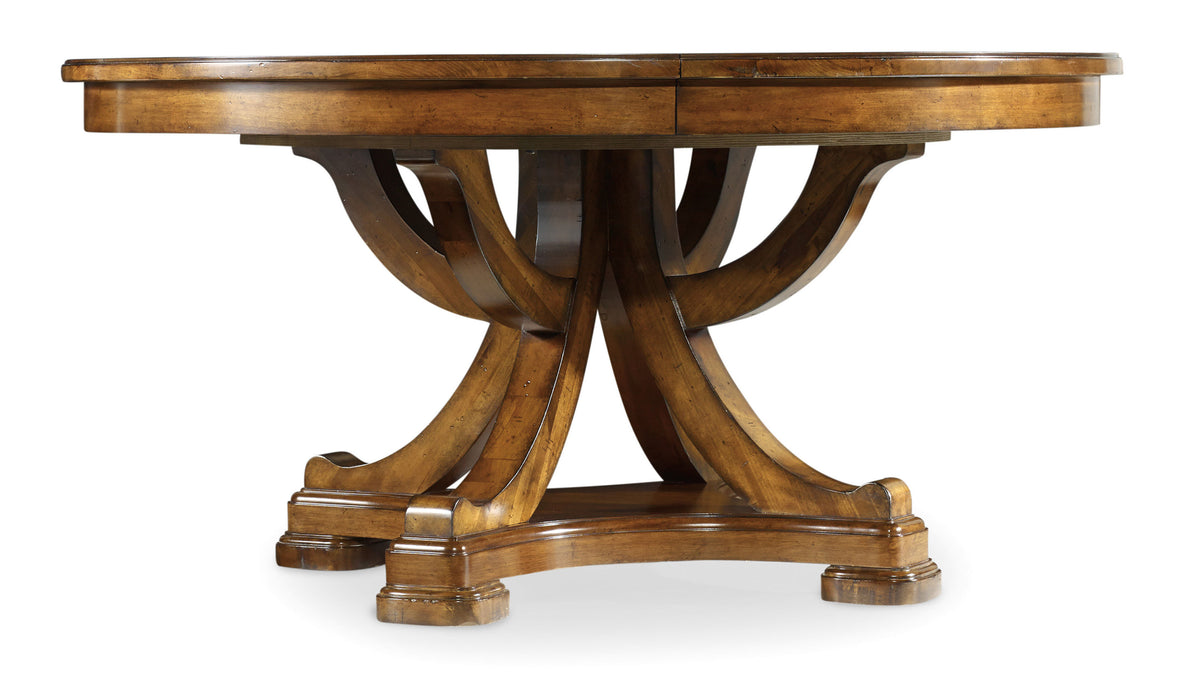 a round wooden table with a white background