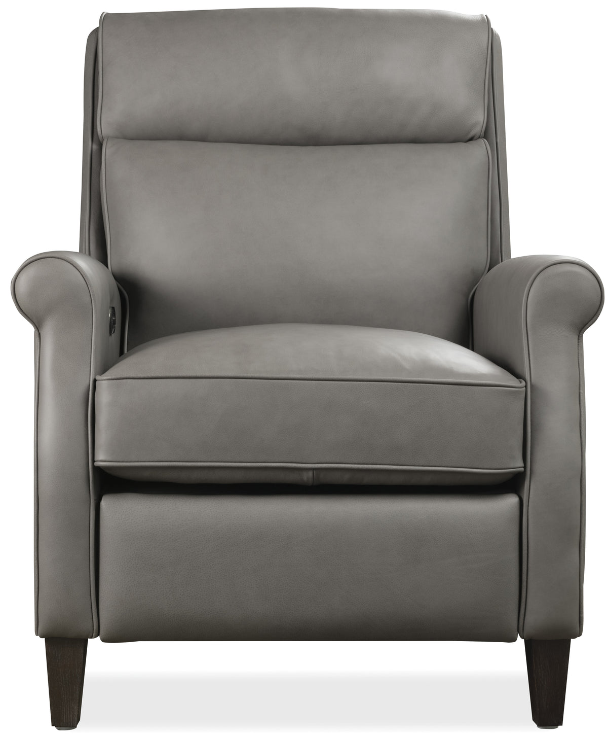a grey leather recliner chair