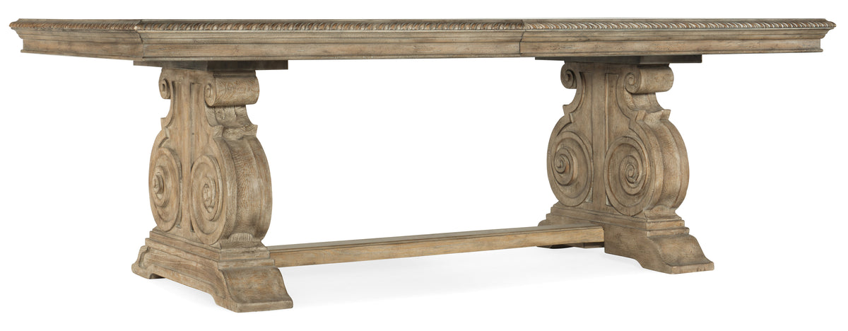 a wooden table with a carved top