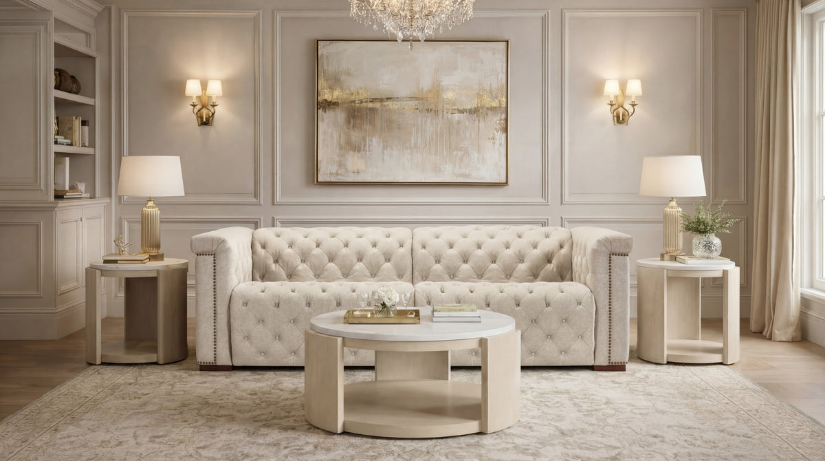 a living room with a couch and a coffee table