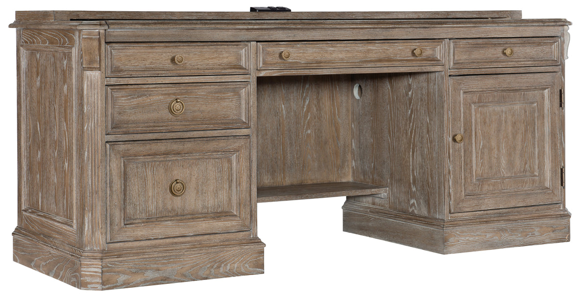 a wooden desk with drawers