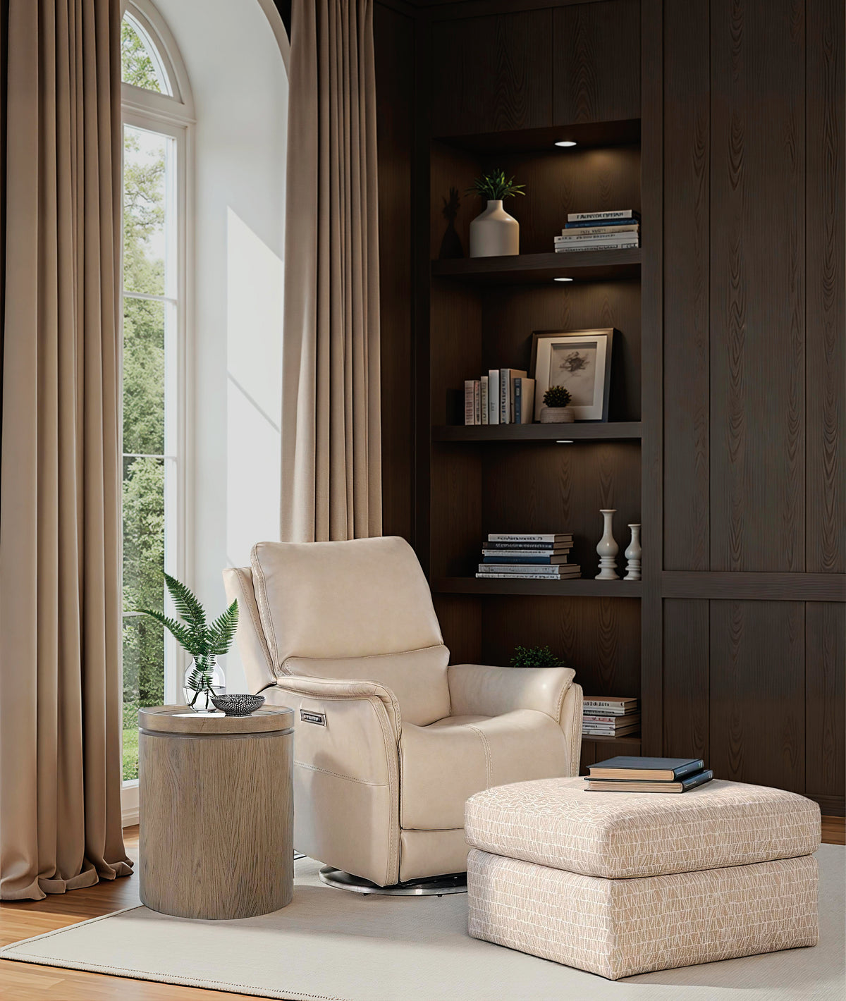 a chair and ottoman in a room