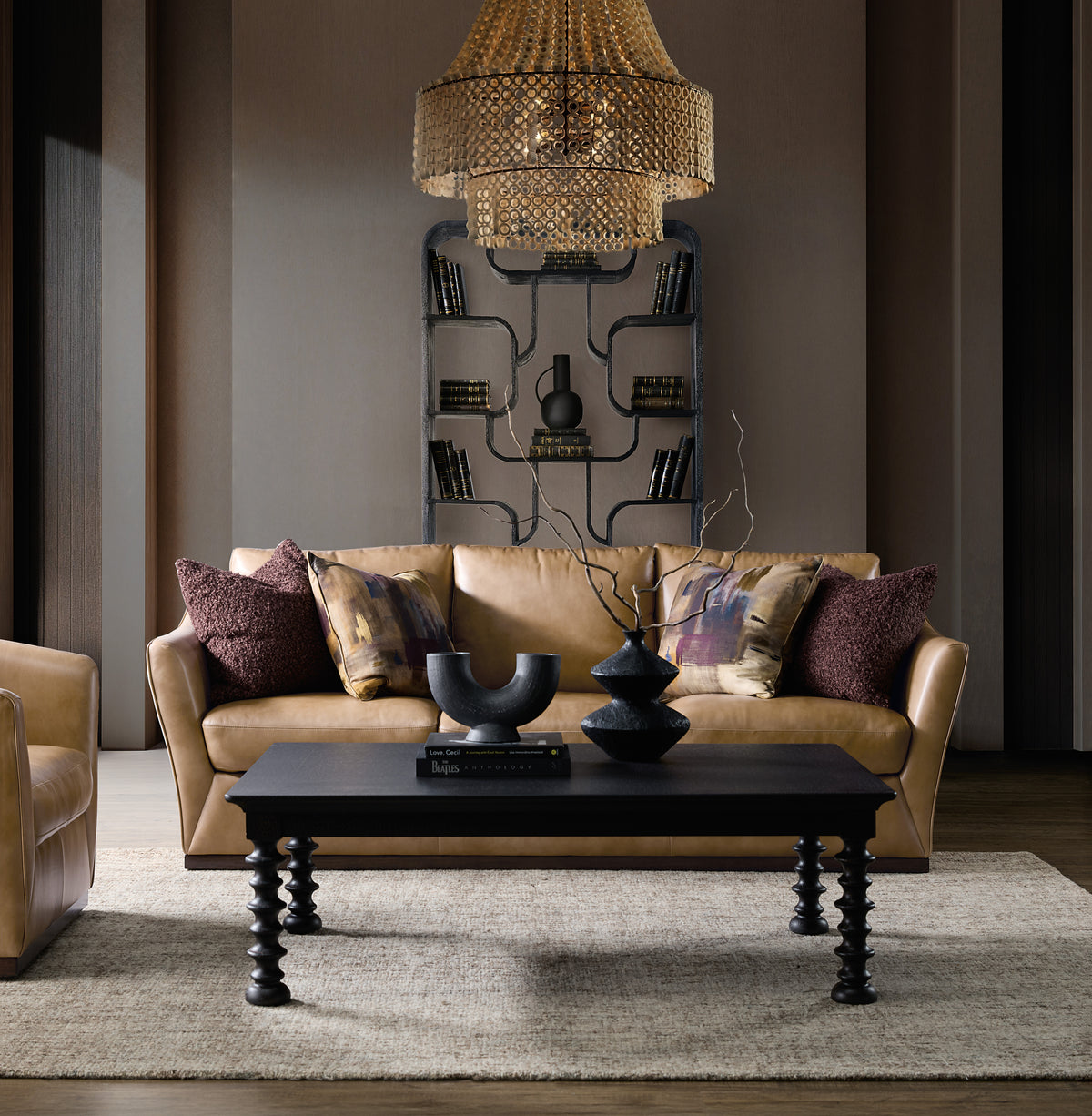 a living room with a couch and a coffee table