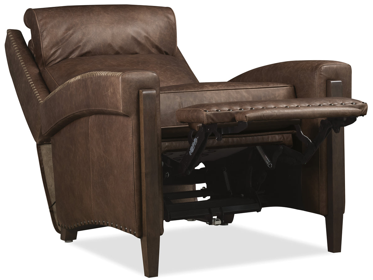 a brown leather recliner chair