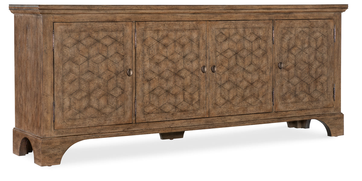 a wooden cabinet with a pattern on it