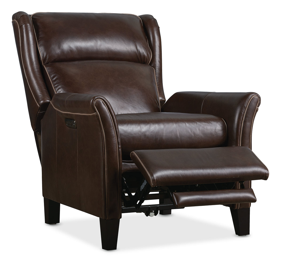 a brown leather recliner chair