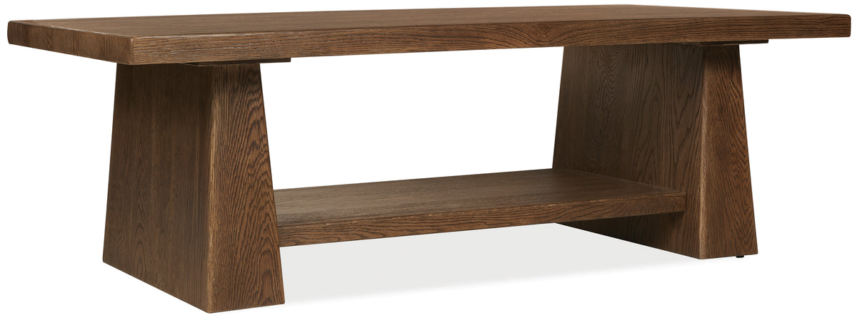 a wooden table with a shelf