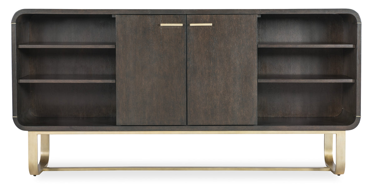 a brown cabinet with shelves