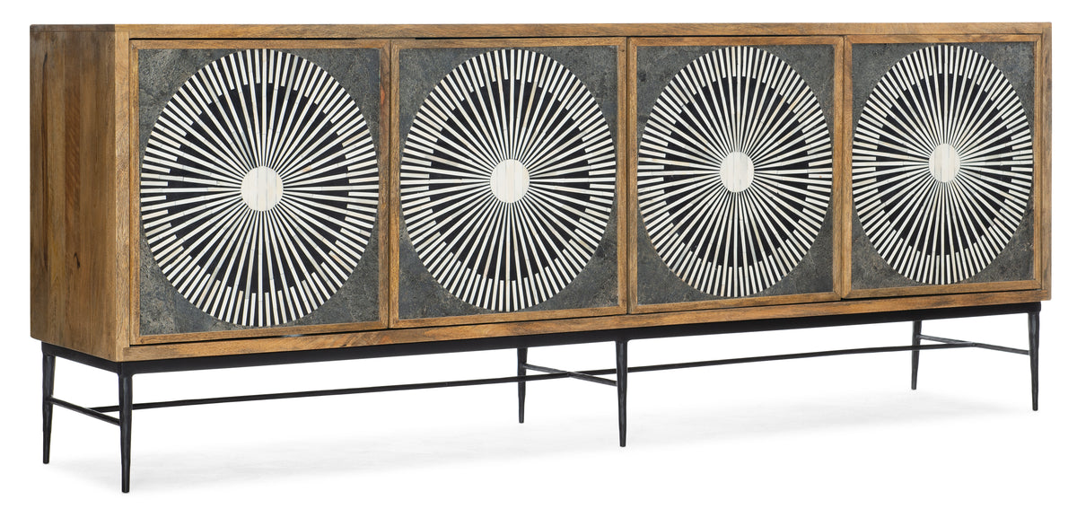 a cabinet with a circular design on it