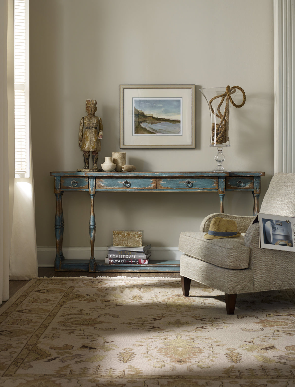 a room with a table and a chair