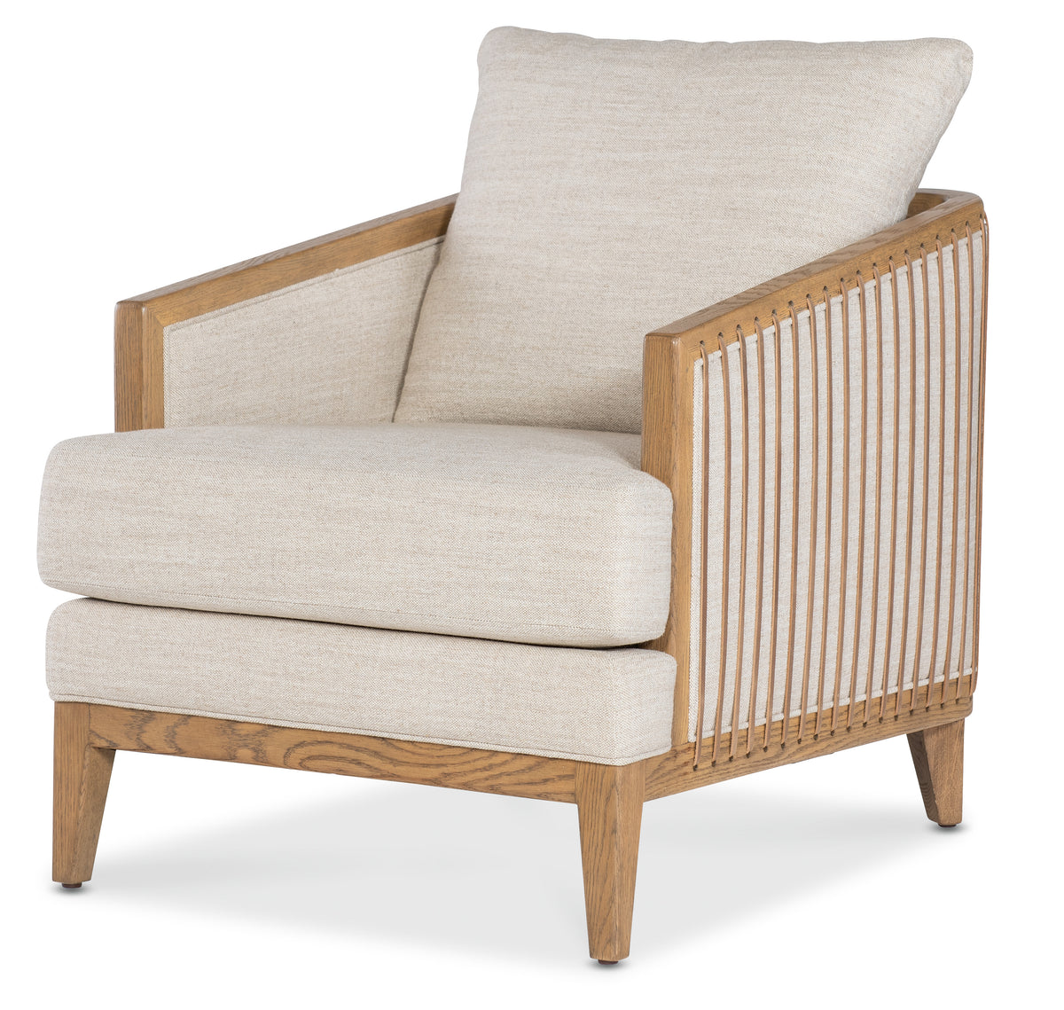 a white and wood chair with a white pillow