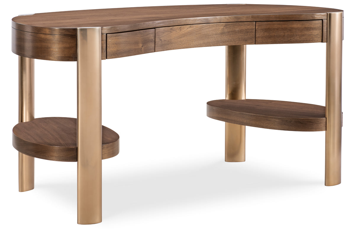 a wooden desk with two drawers