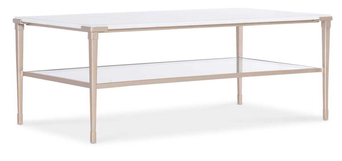 a white table with a glass shelf