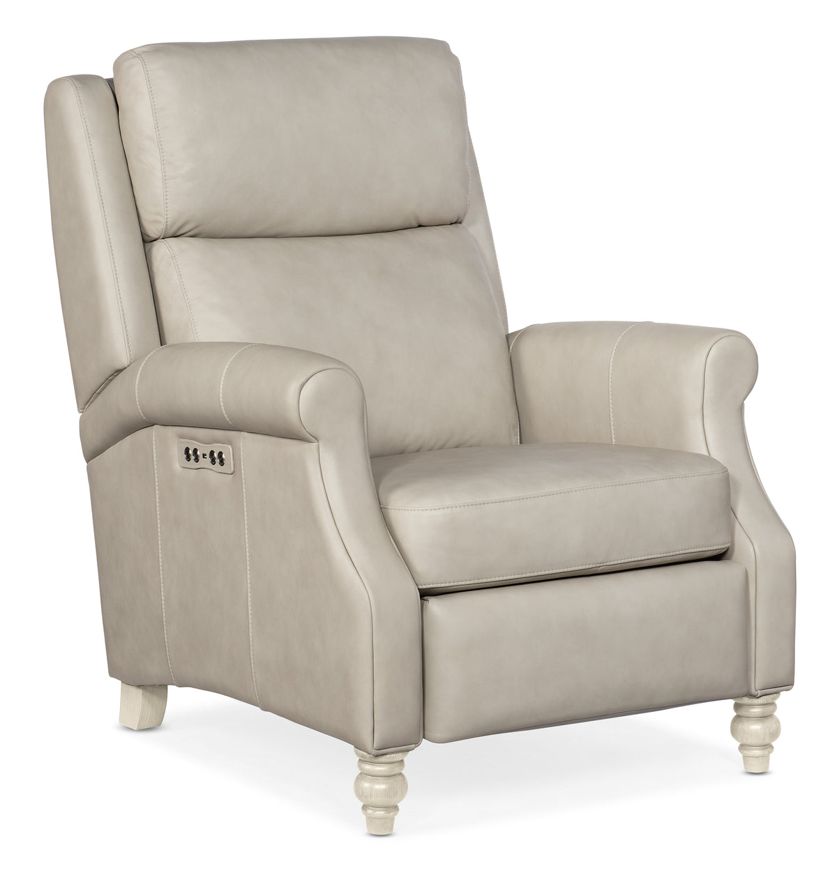 a white recliner with wooden legs
