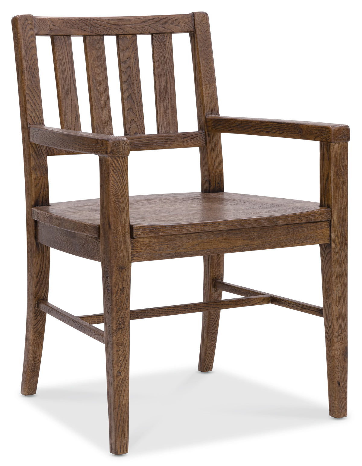 a wooden chair with armrests