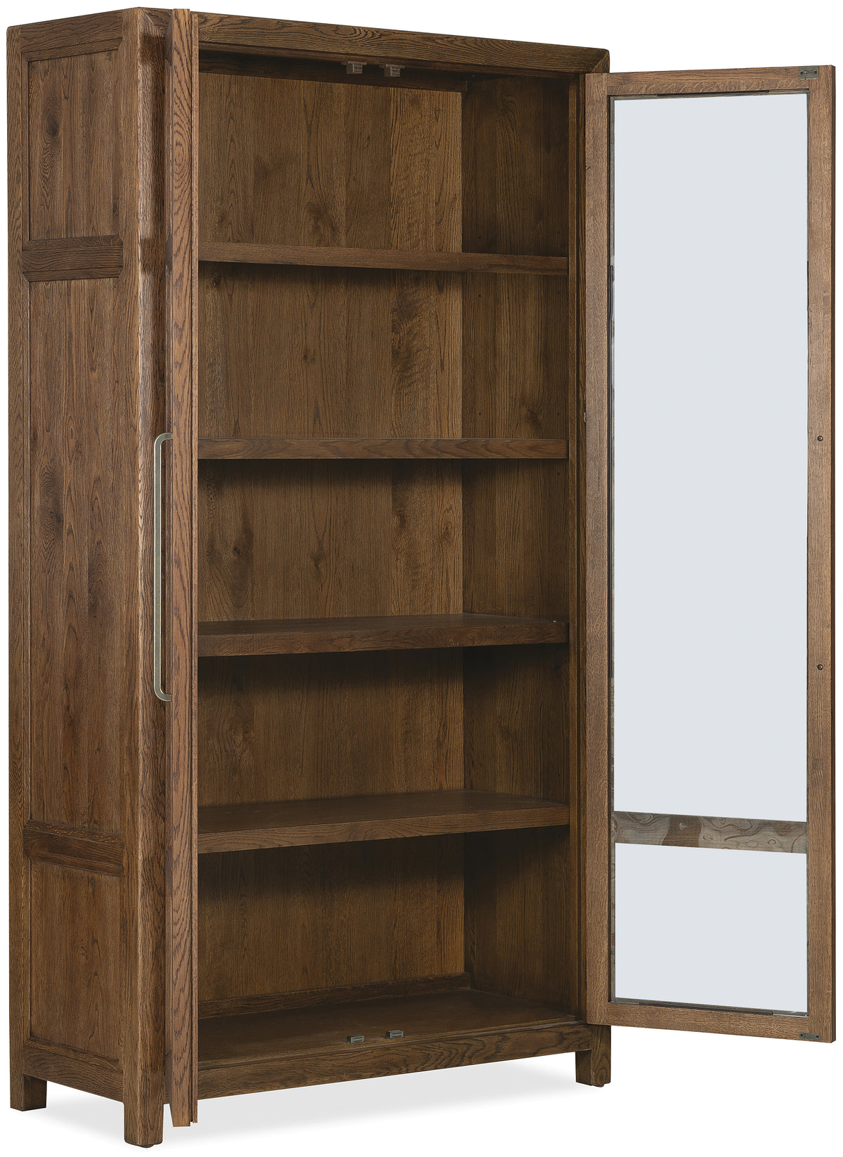 a wooden cabinet with a mirror