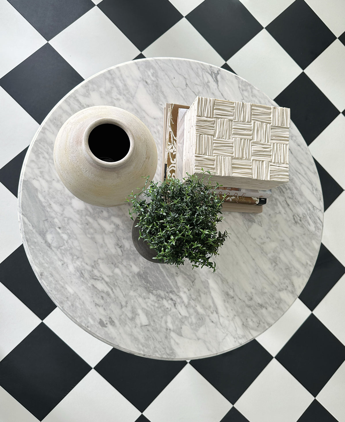 a vase and a potted plant on a table
