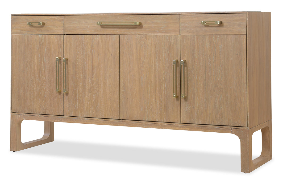 a wooden cabinet with brass handles