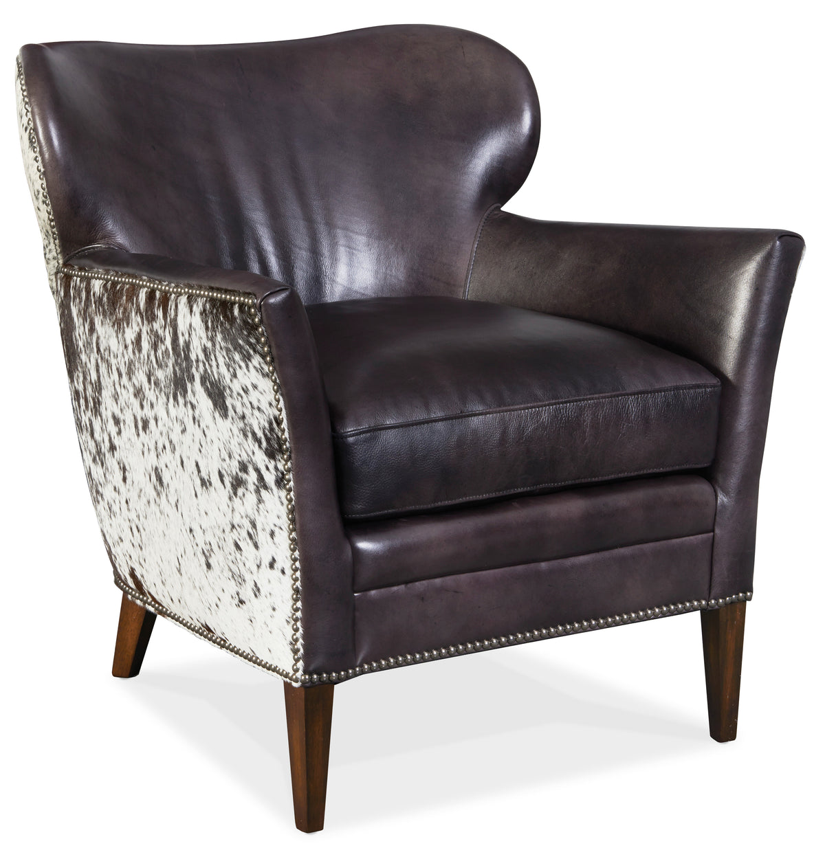 a leather chair with white and black leather upholstery