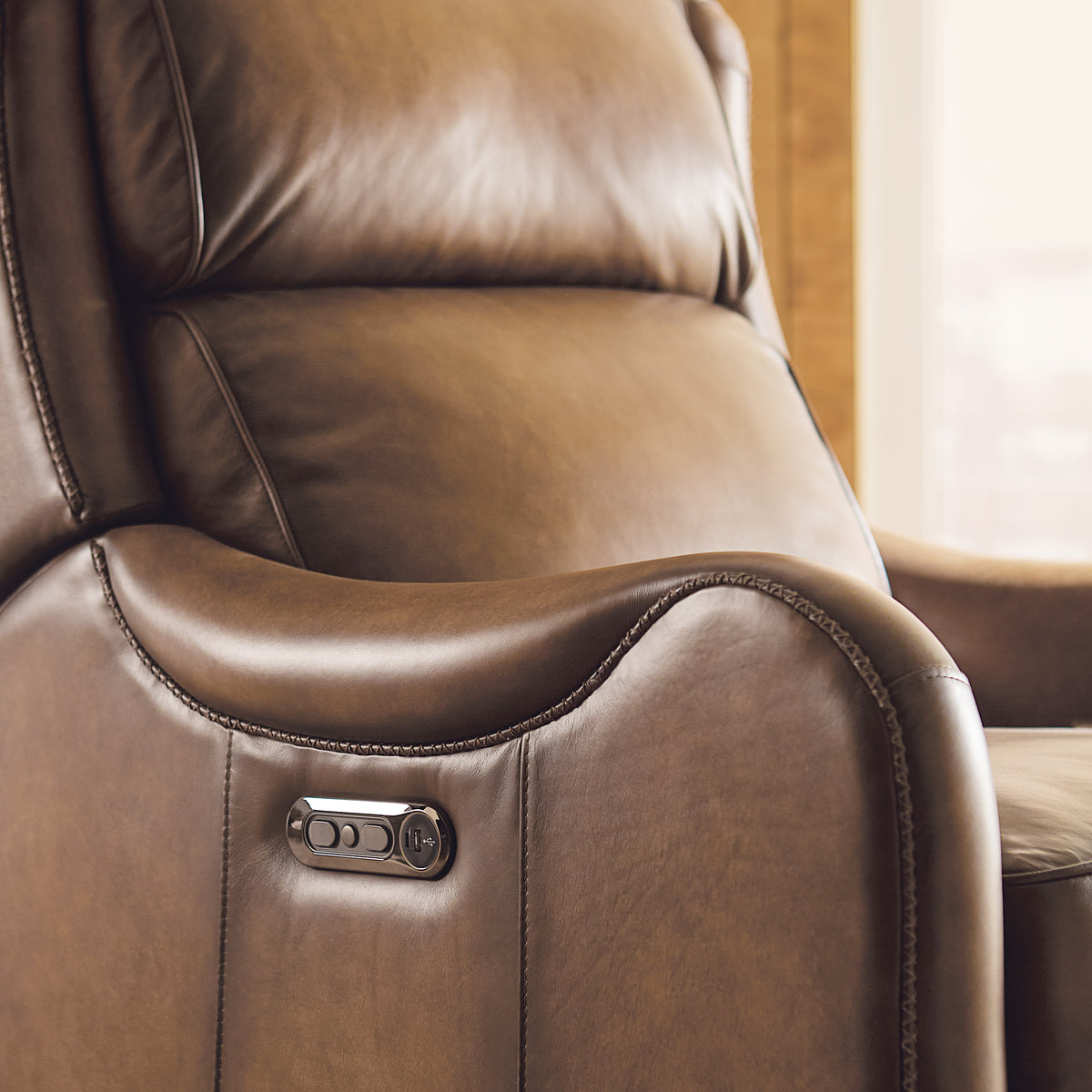 a close up of a leather chair