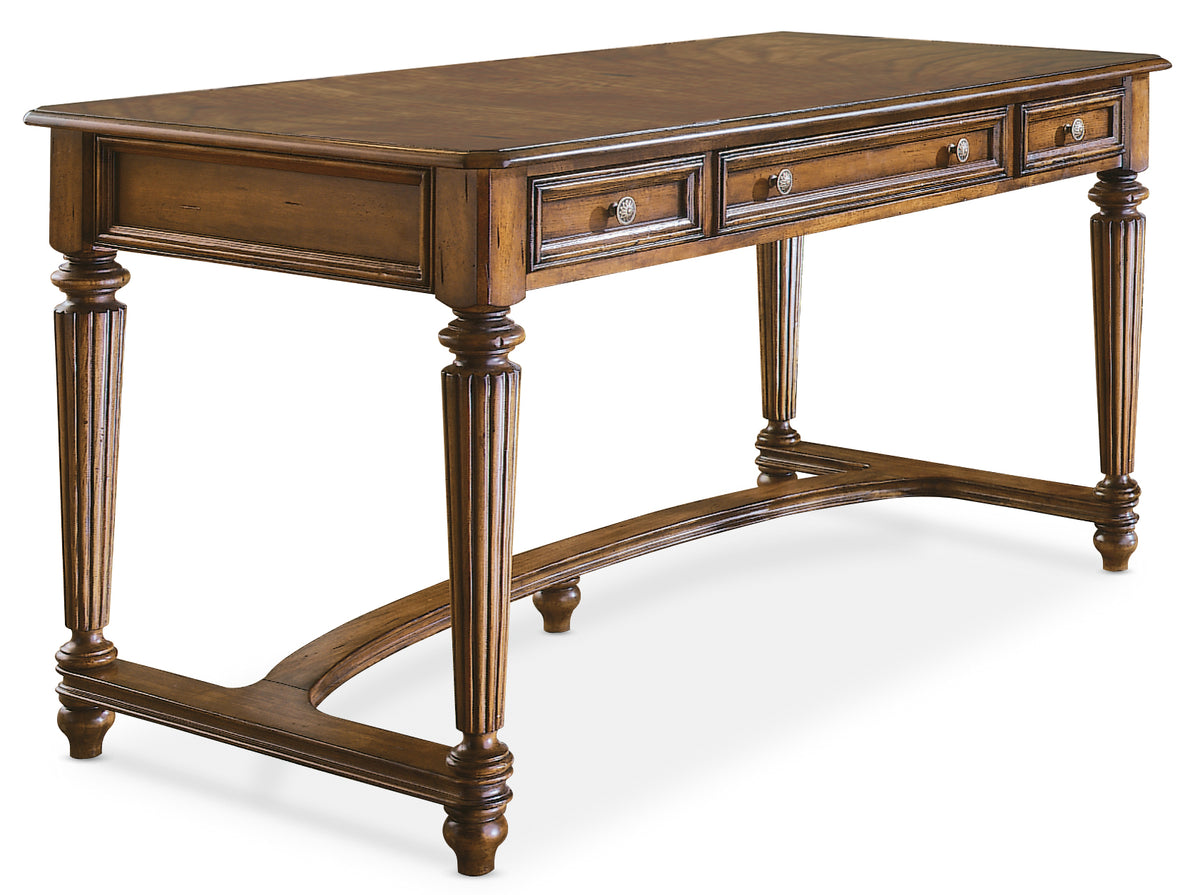 a wooden desk with drawers