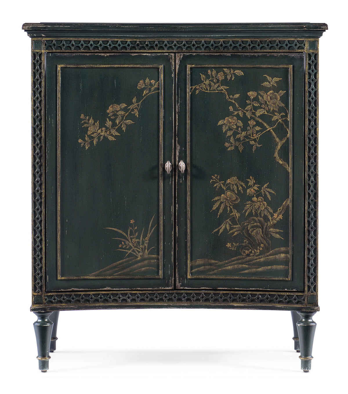 a cabinet with gold designs