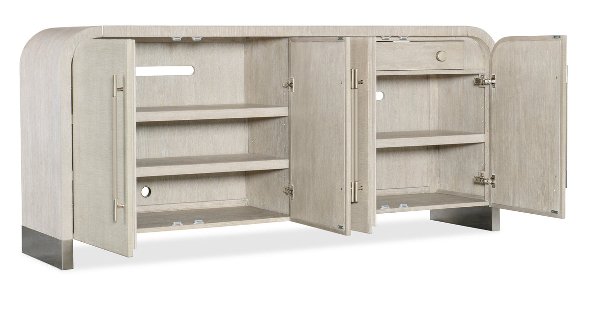 a white wooden cabinet with shelves