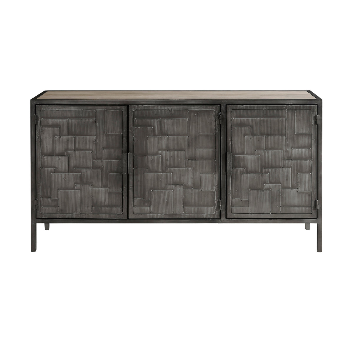 a black cabinet with three doors