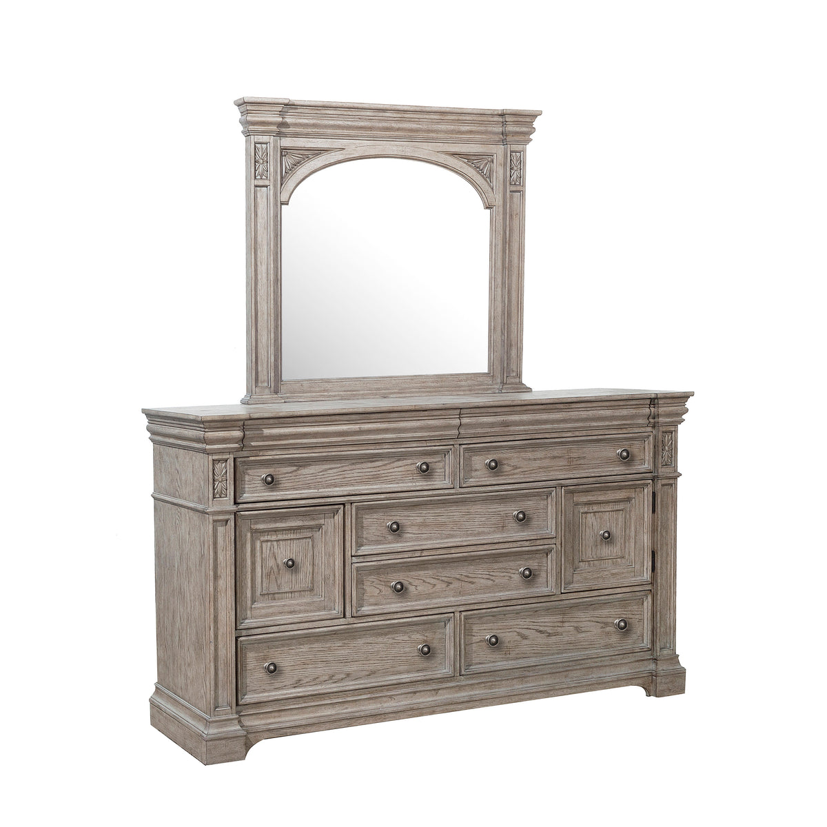 a dresser with a mirror