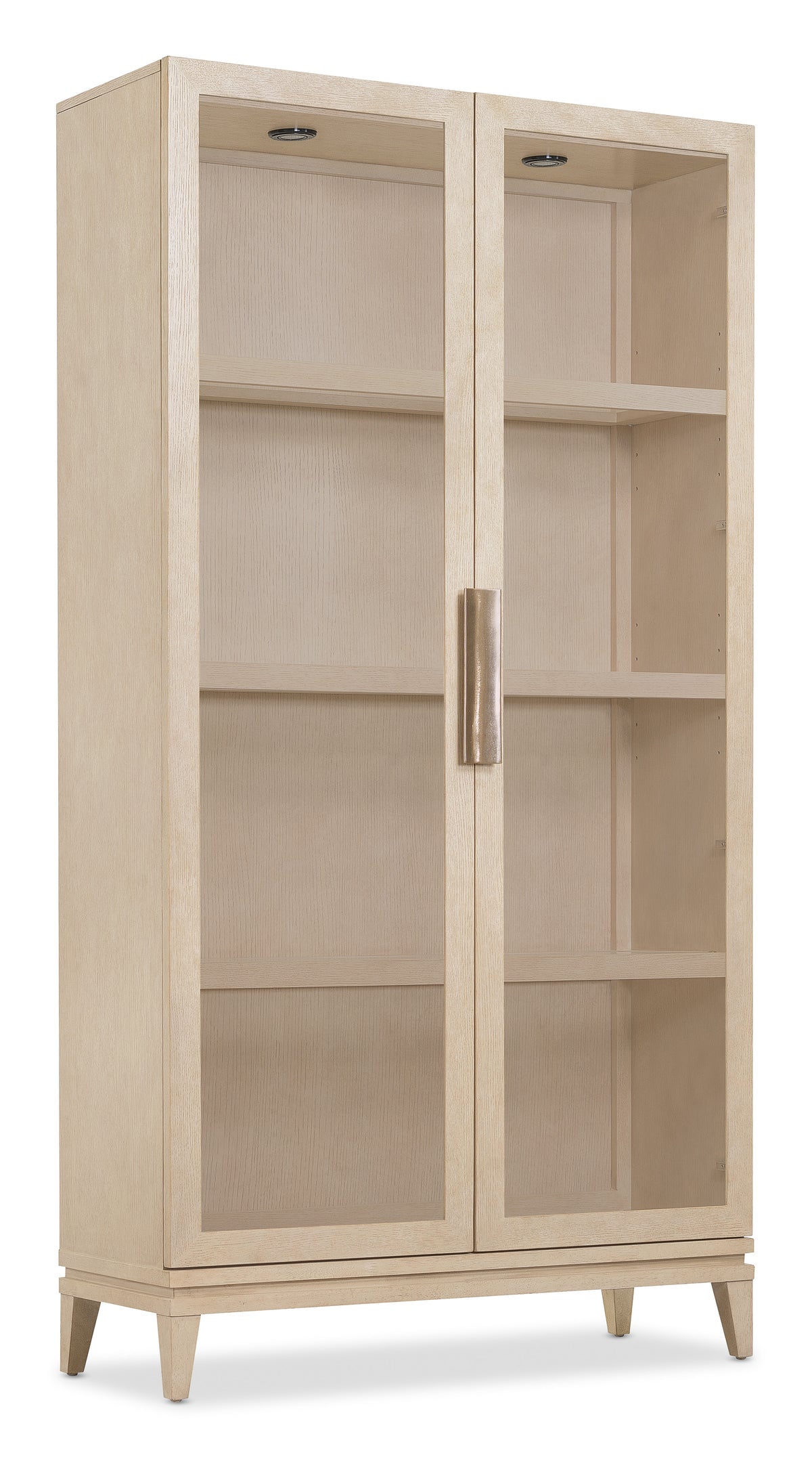 a white cabinet with glass doors