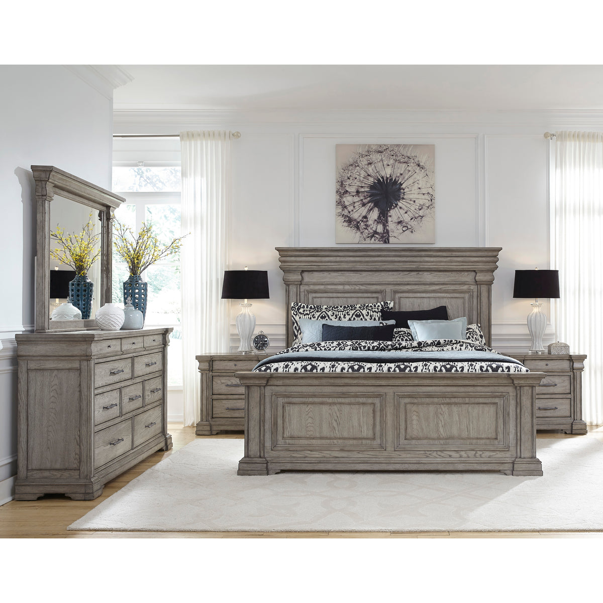 a bedroom with a bed and dresser