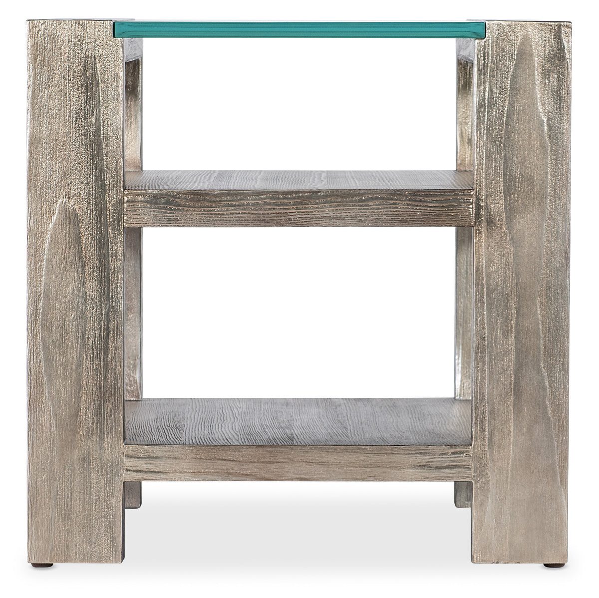 a side table with a green top