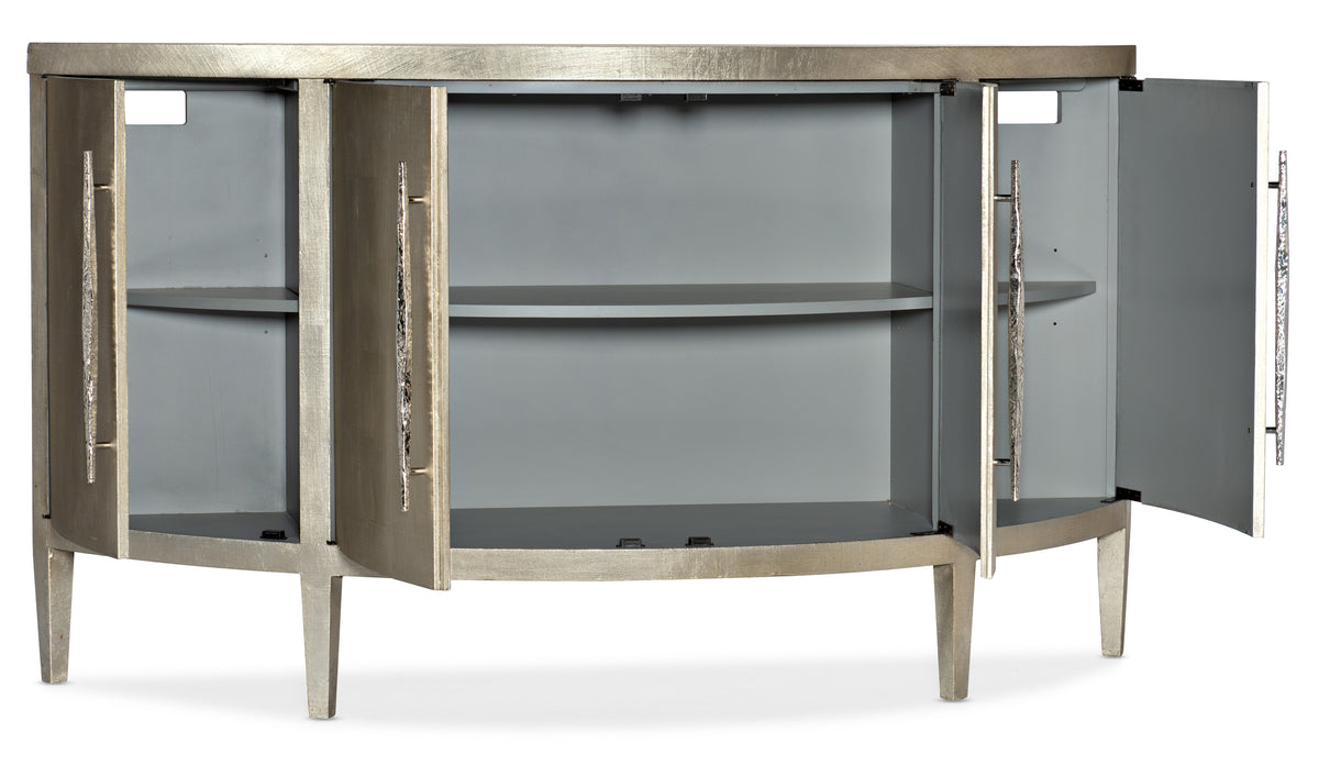 a silver cabinet with two shelves