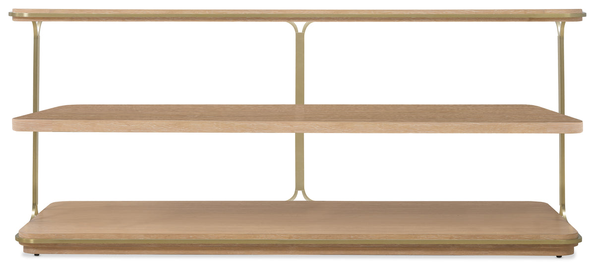 a wood shelf with metal frame