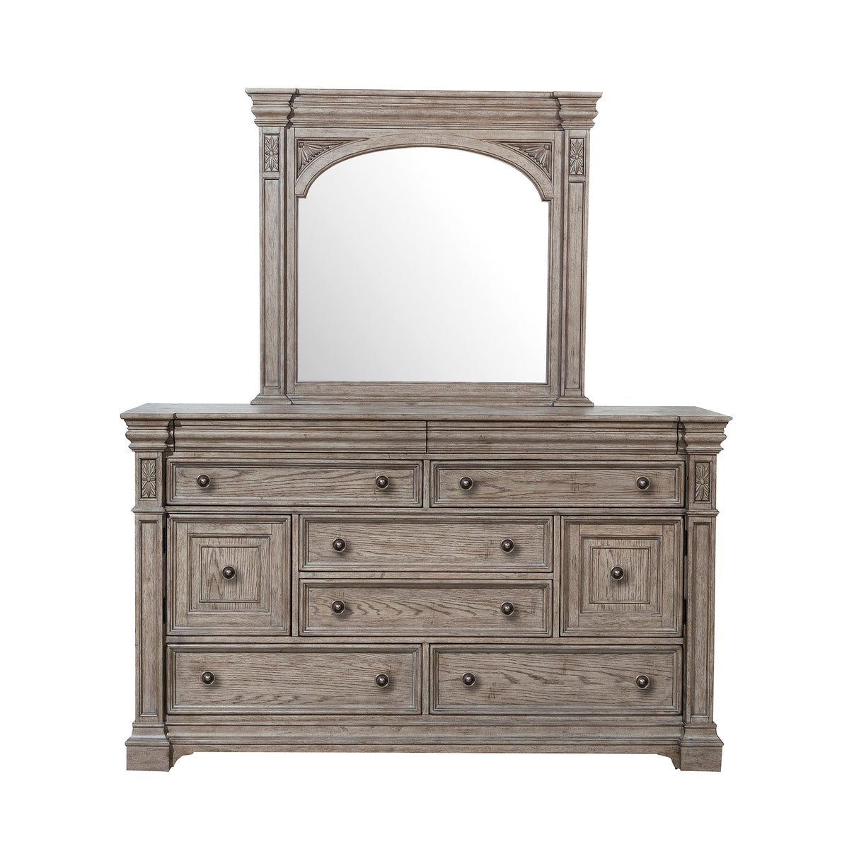 a dresser with a mirror