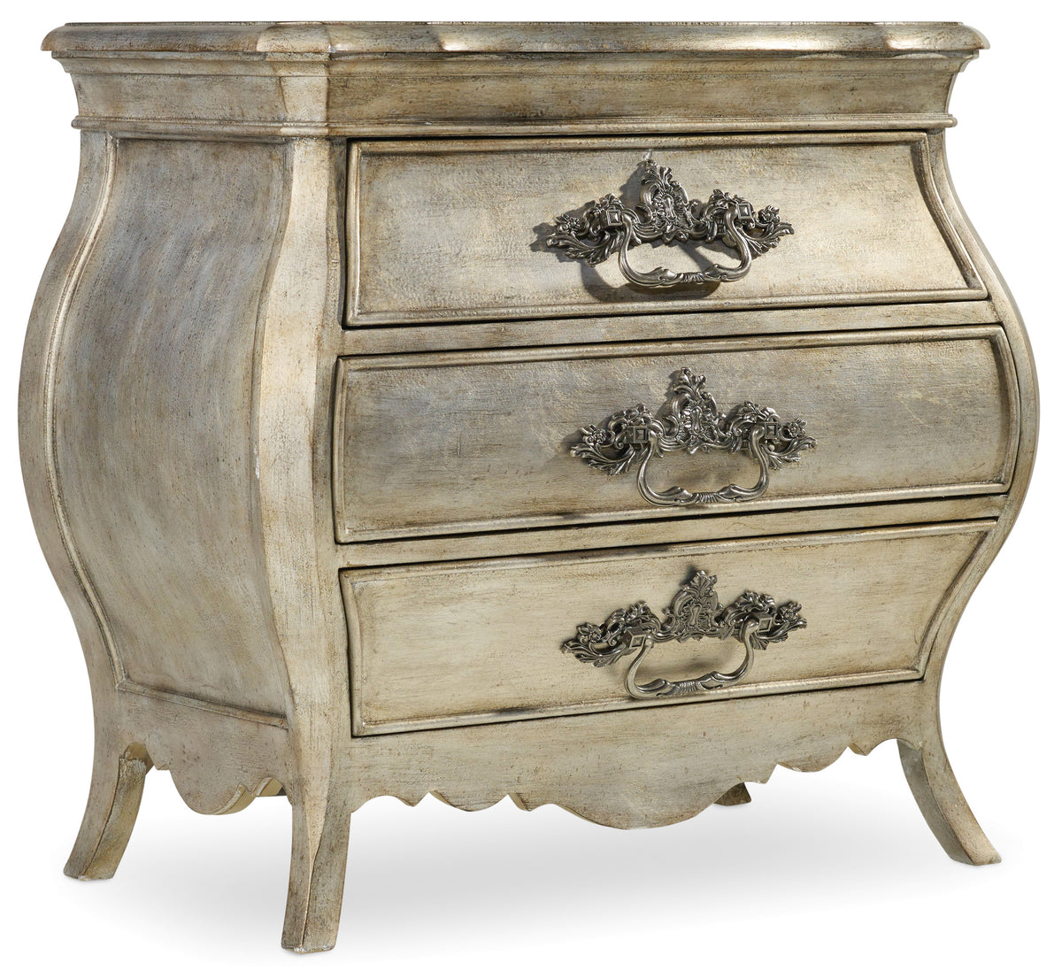 a white dresser with silver handles