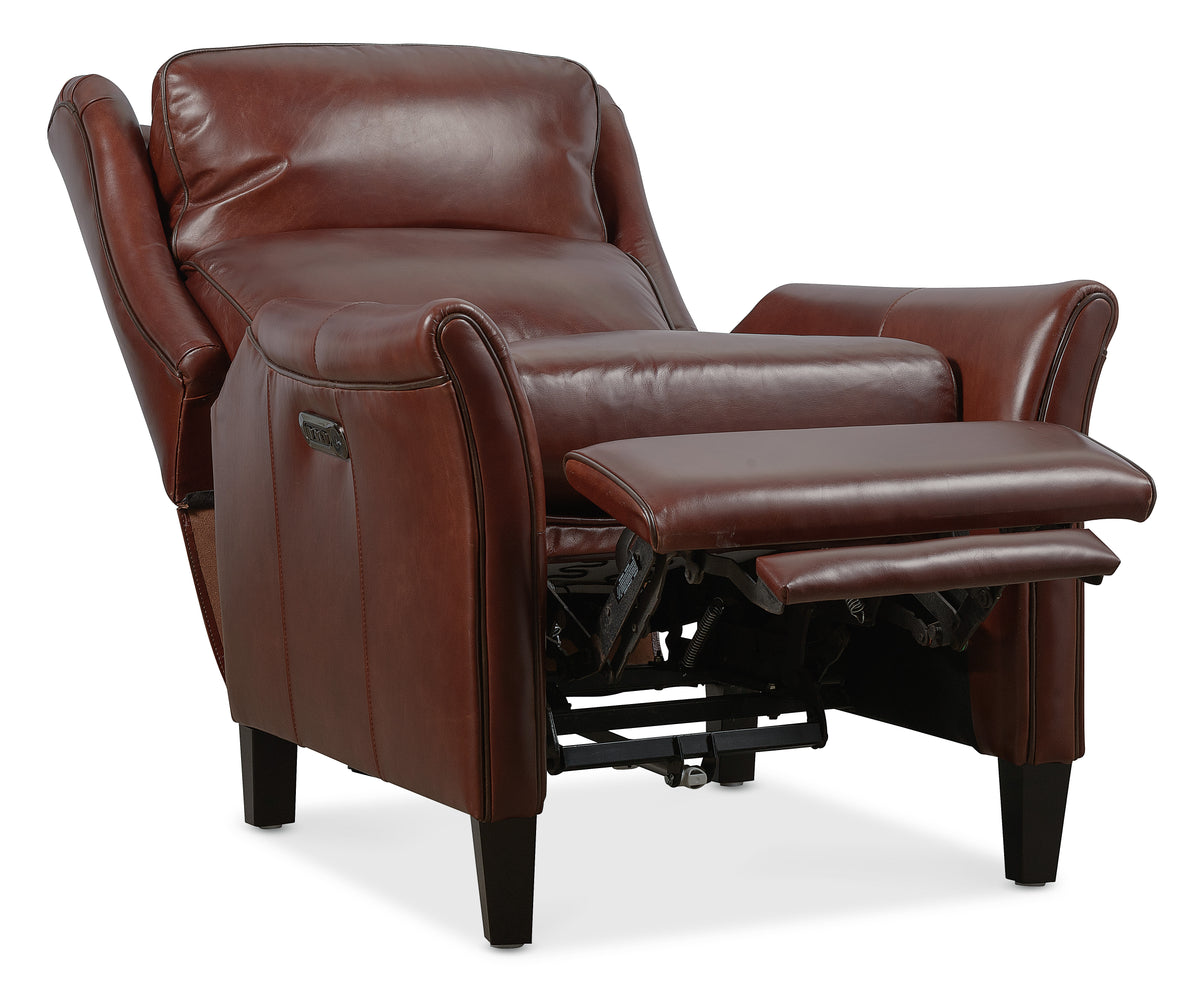 a brown leather recliner chair