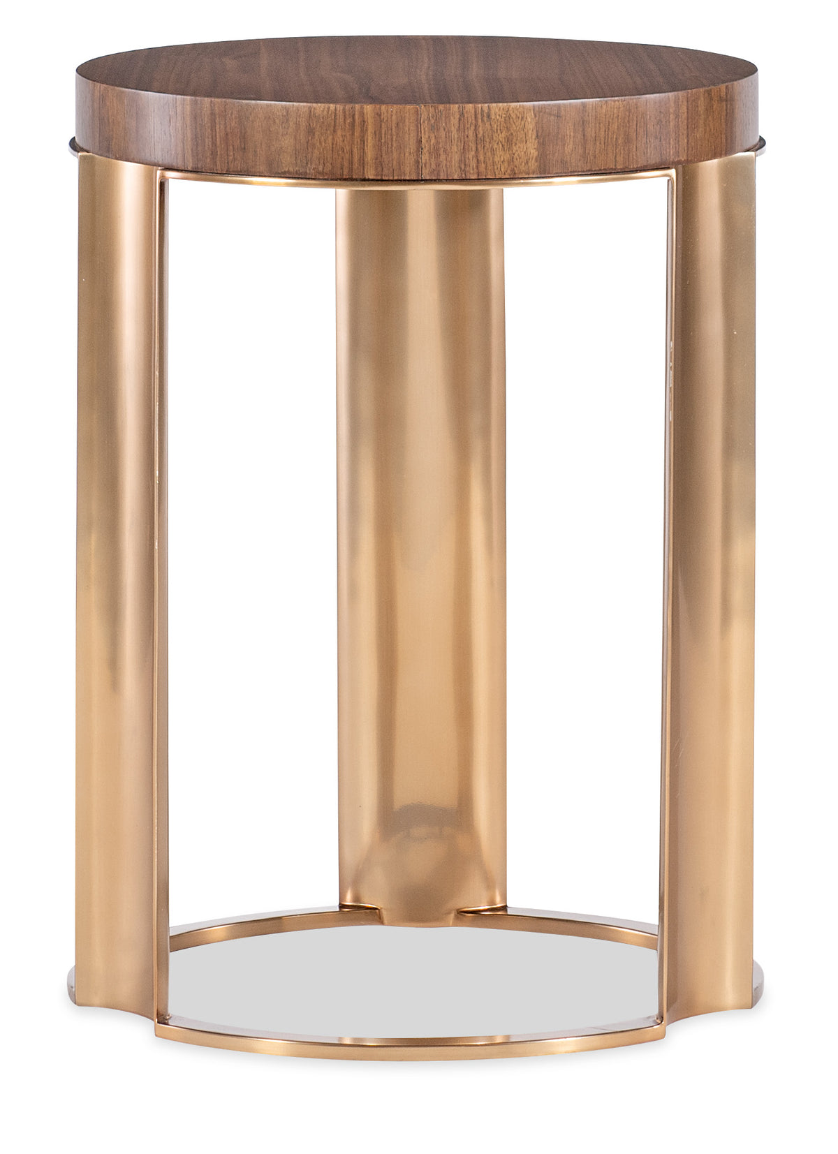a round gold table with a round top