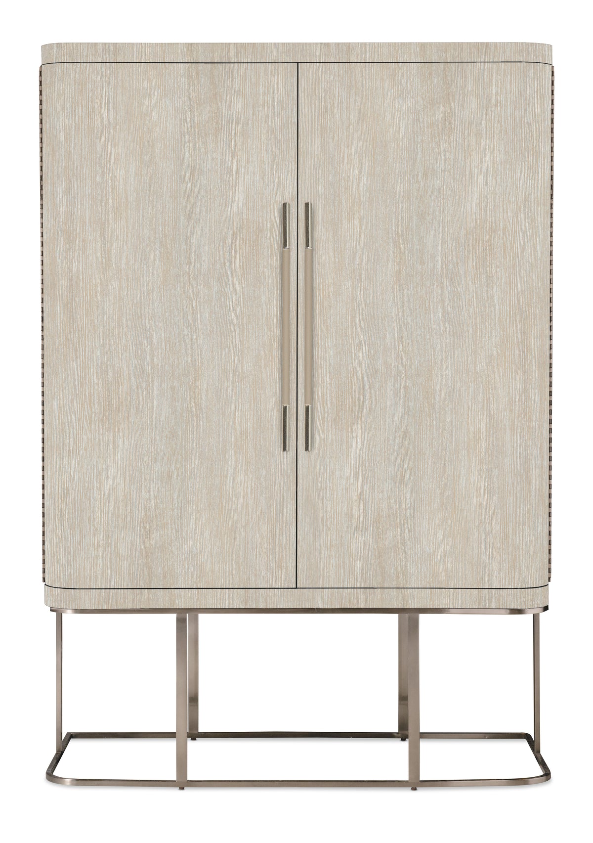 a white cabinet with metal legs