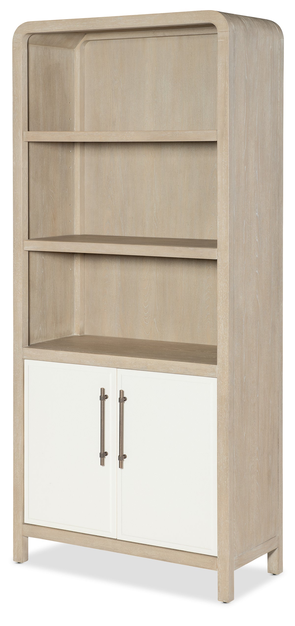 a white and grey bookcase