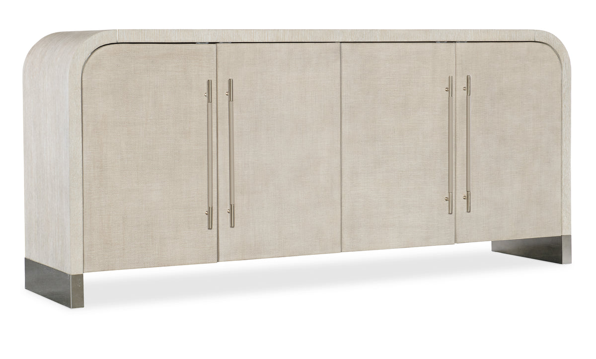 a white cabinet with silver handles