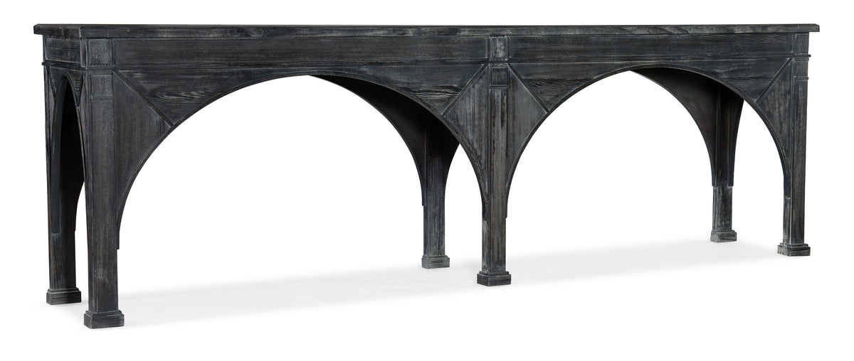a black table with pillars