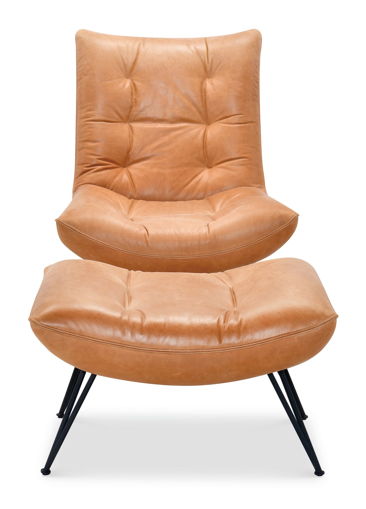 a brown leather chair and ottoman