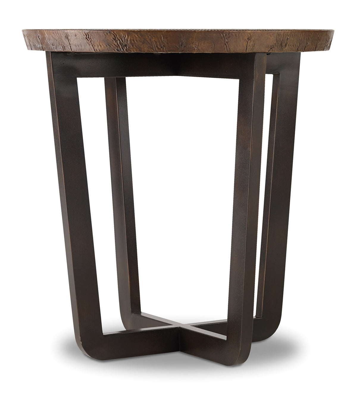 a round wooden table with a white background