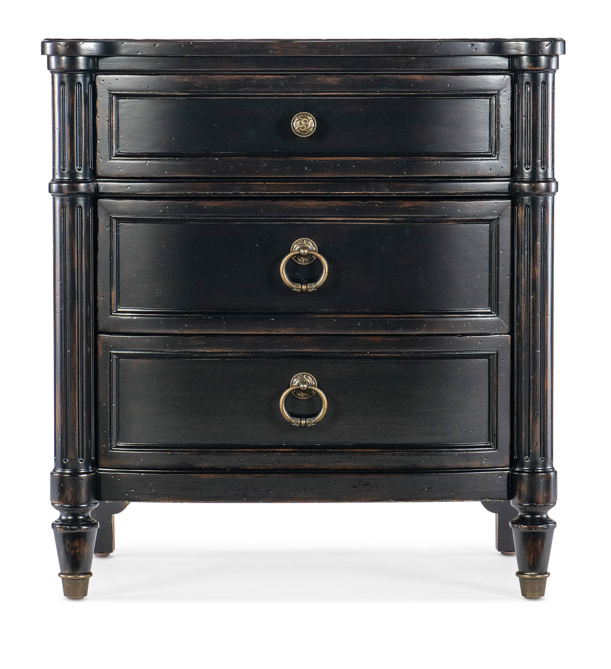 a black dresser with gold handles