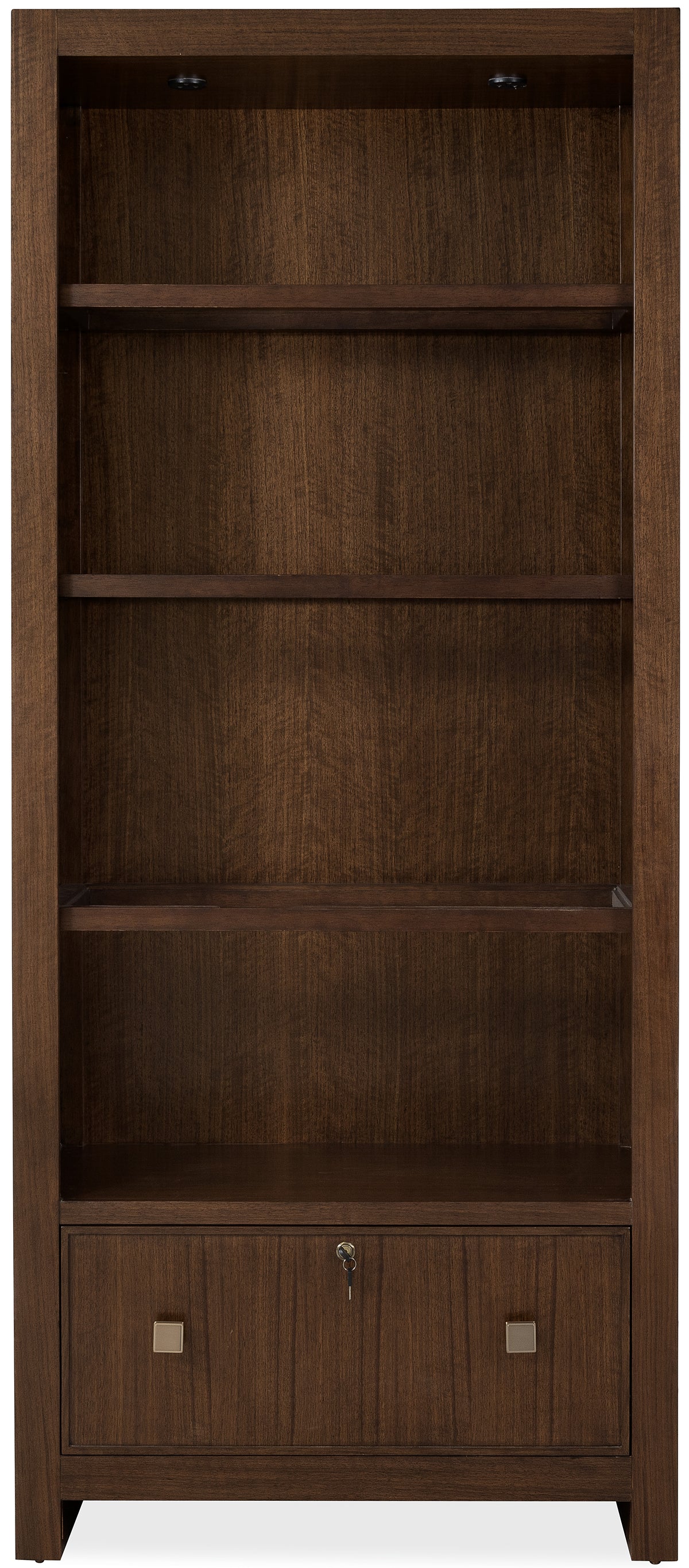 a brown wooden shelf with three shelves