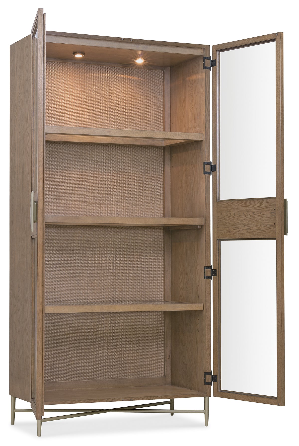 a wooden cabinet with a mirror
