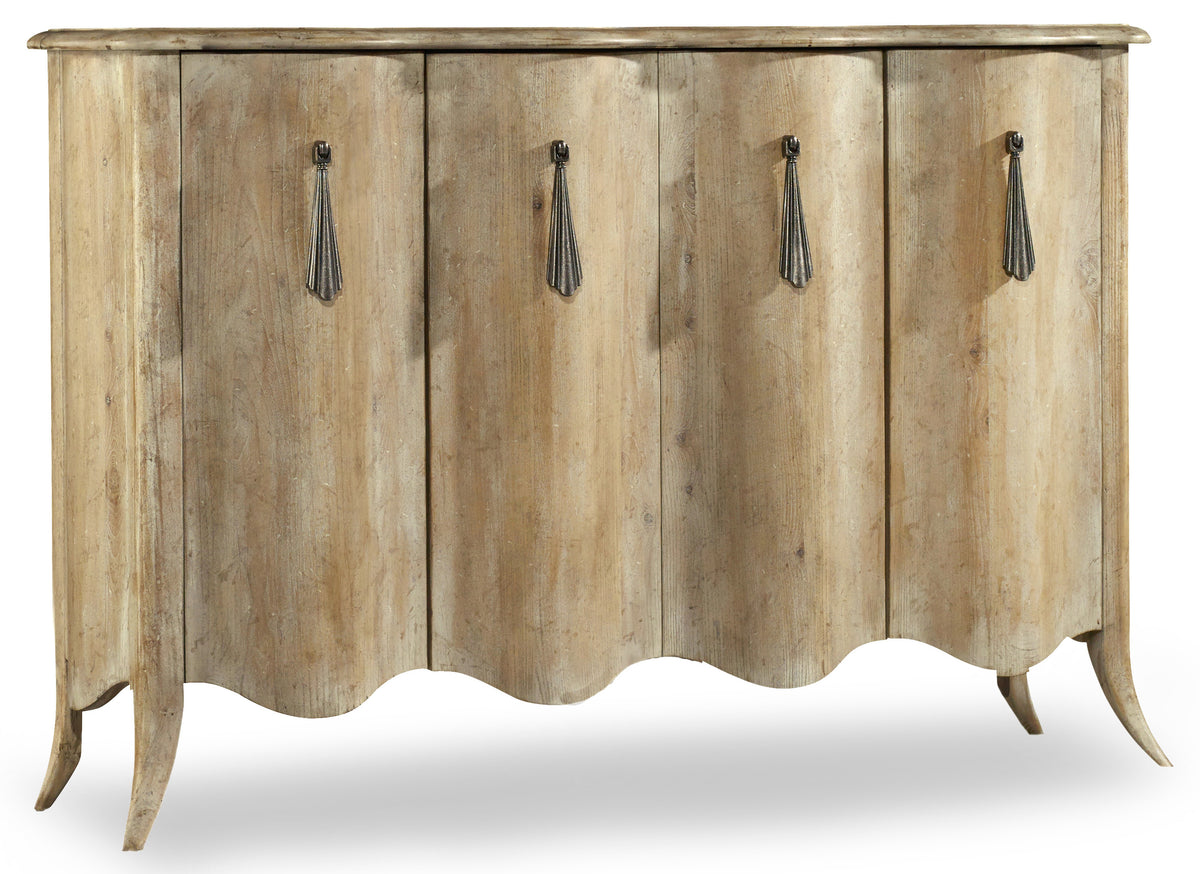 a wooden cabinet with metal handles